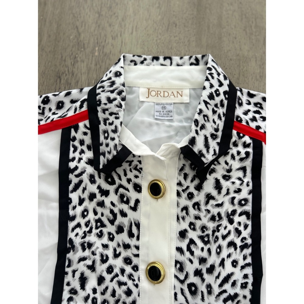 Jordan Womens Eggshell‎ White Animal Print Bib Button Up Blouse Size 14 NWT